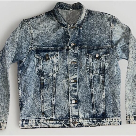 Vtg Made In USA Pepsi Cola Denim Jacket Acid Washed Embossed Logo Mens Large 80s - Picture 2 of 6